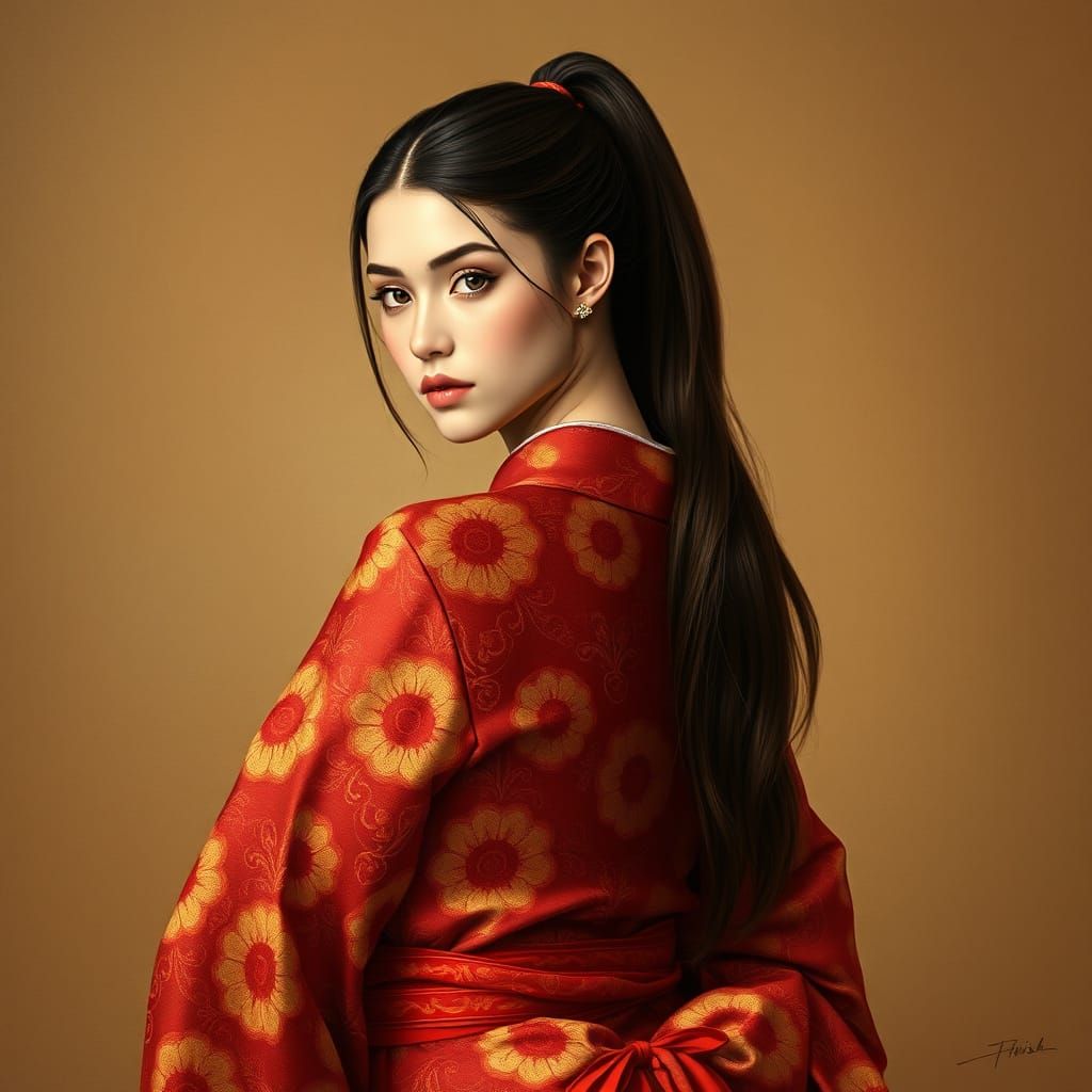 Japanese Woman in Art Nouveau Style Outfit