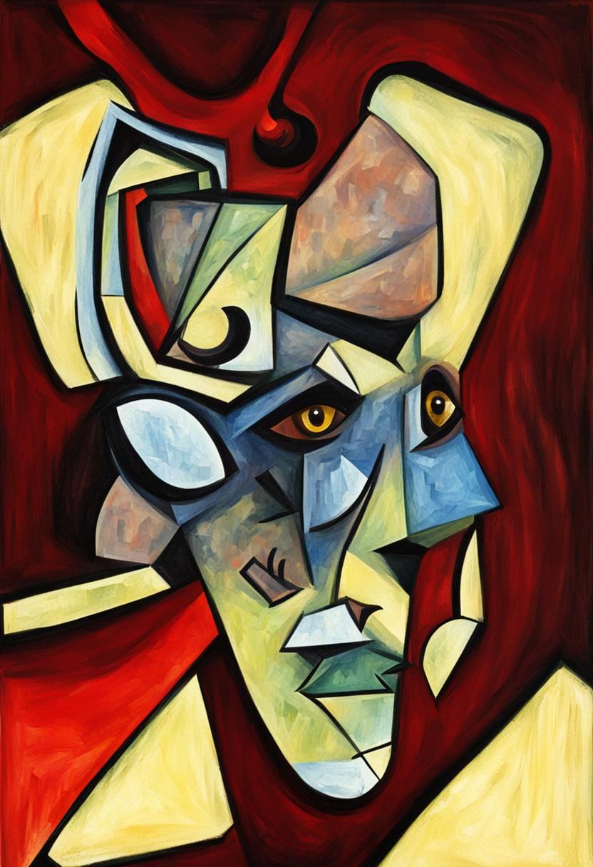 Cubist Alien Portrait in 3D Illusion Style