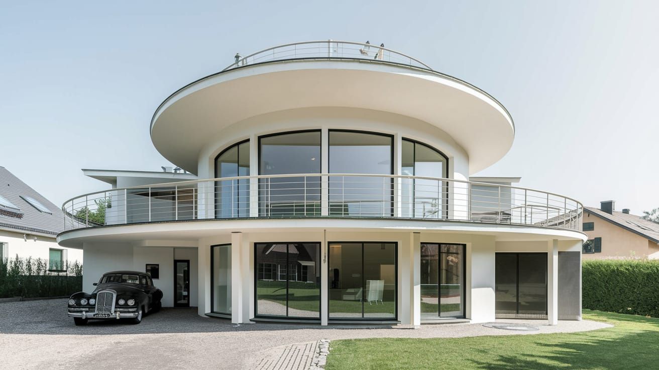 Modern Circular House with Vintage Car