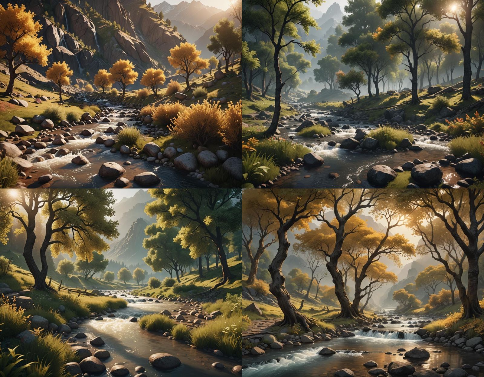 Mountain Stream Landscape in 3D Game Cinematic Style