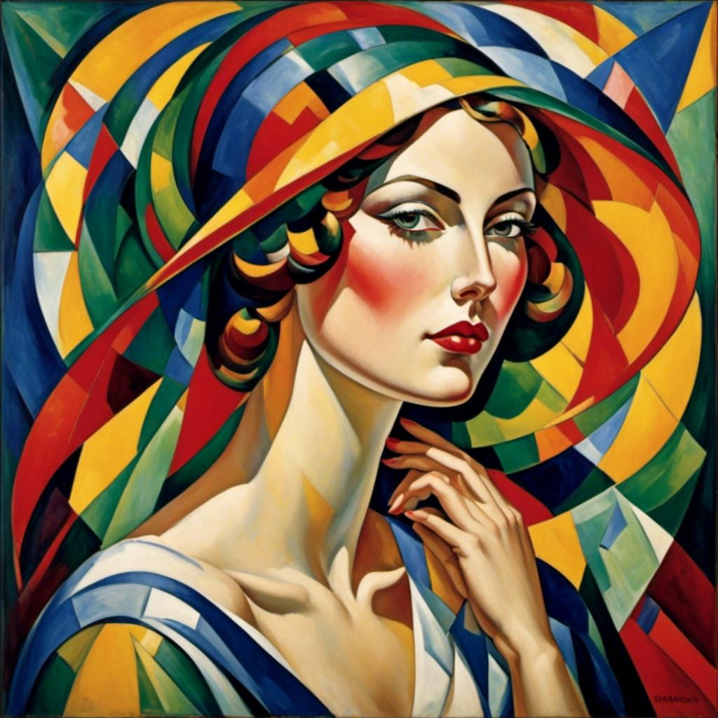 Cubist Stained Glass Portrait of a Woman