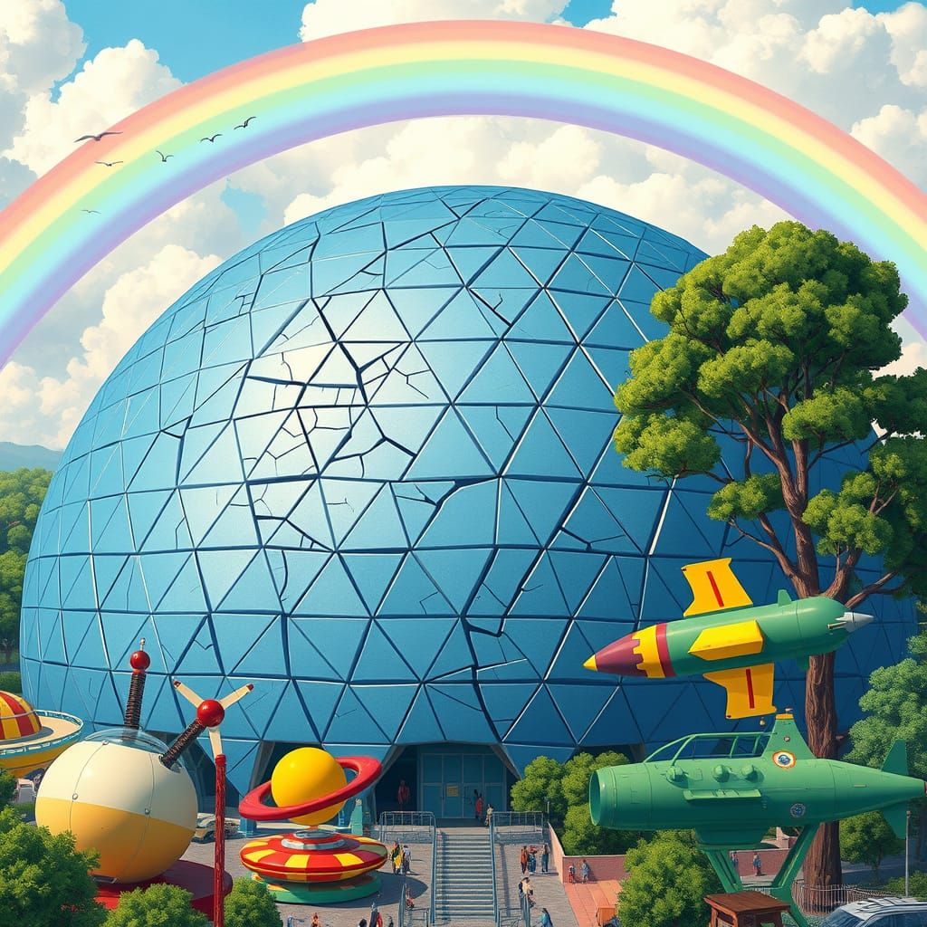 Space-Themed Amusement Park in Detailed Digital Illustration