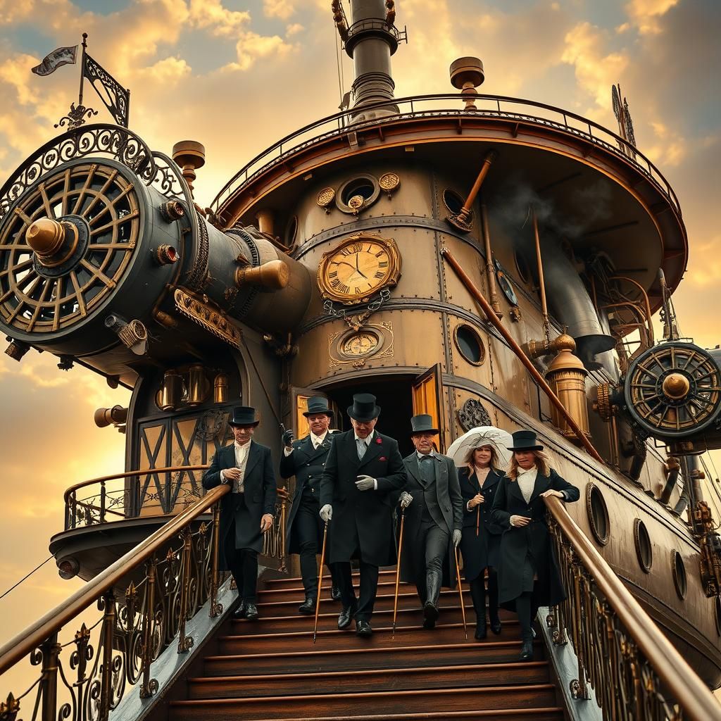 Steampunk Airship Ascending in Golden Light, 32K