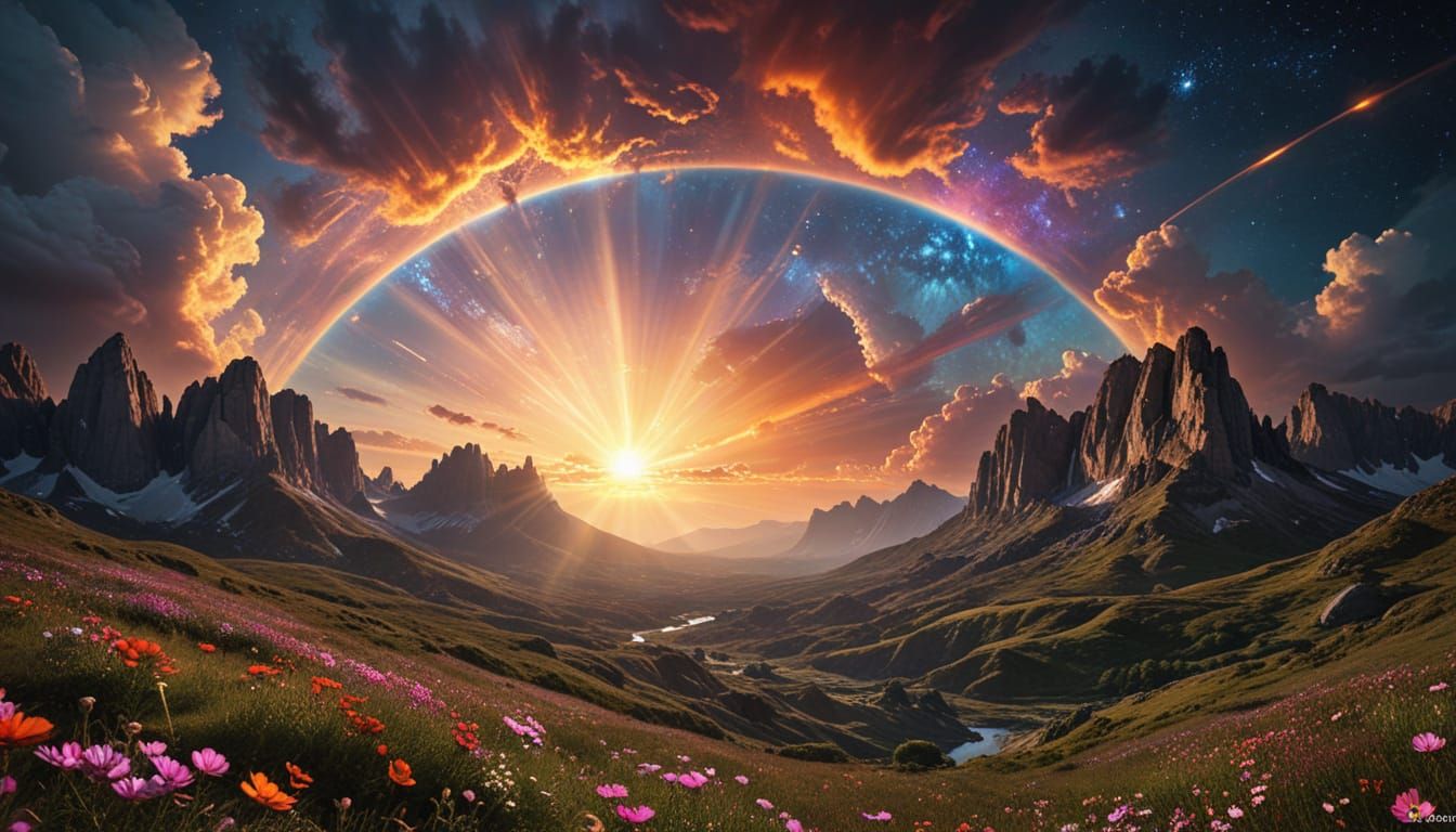 Mythical Cosmos Sunset with Whimsical Charm