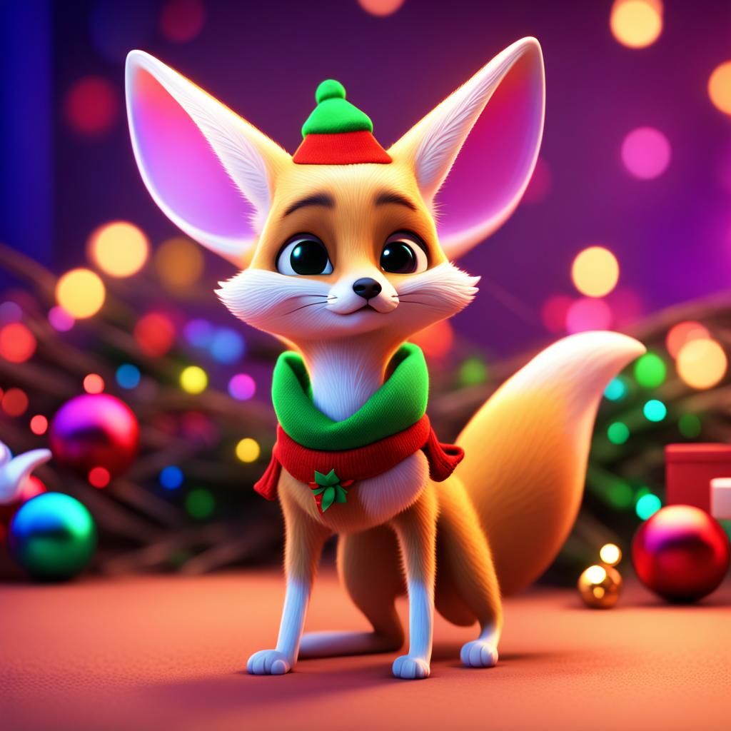 Festive Christmas Fennec Fox in 3D Digital Art