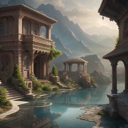Oasis Villa: Epic Landscape Digital Matte Painting