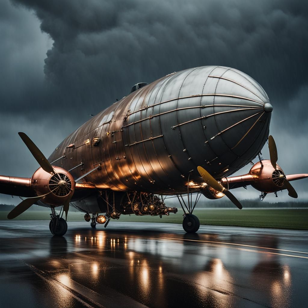Dieselpunk Blimp Lands in Rainy New York