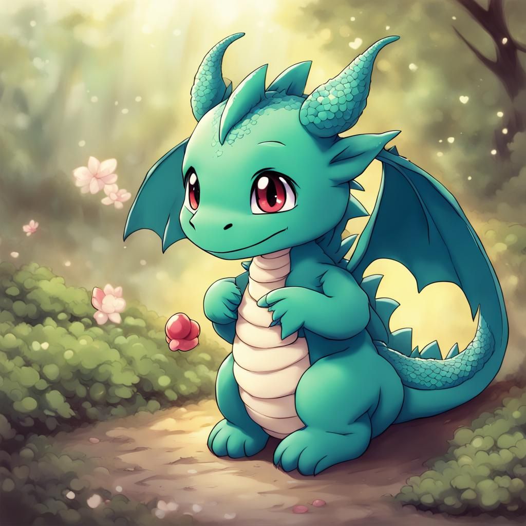 Cute Little Dragon in Anime Style