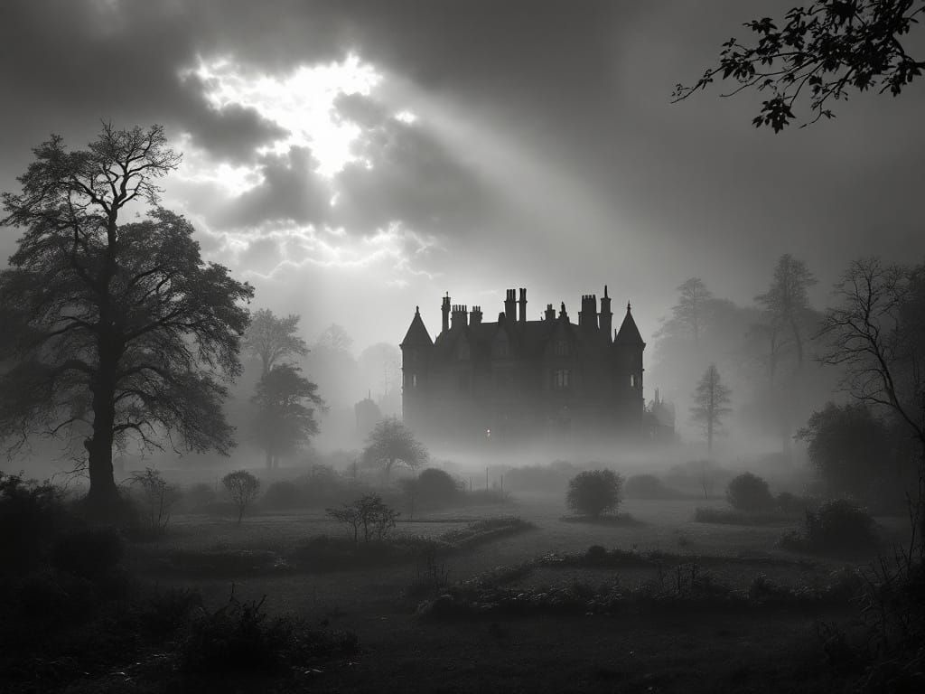 Ethereal Georgian Mansion in Black and White