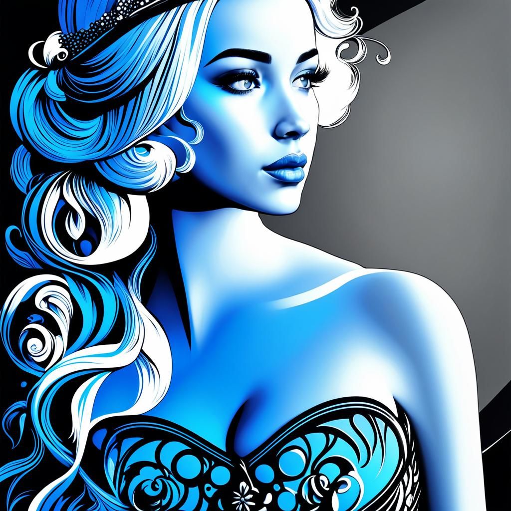 Monochrome Cinderella Portrait in Vaporwave Style