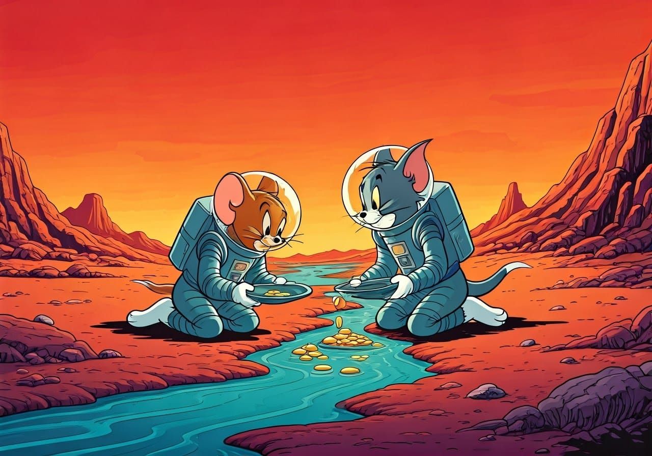 Tom and Jerry Panning for Gold on Mars as Comic