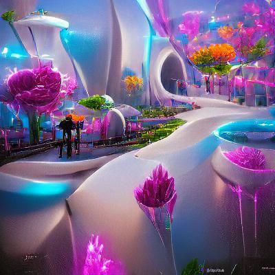 Futuristic Flower Farm in Detailed Digital Painting