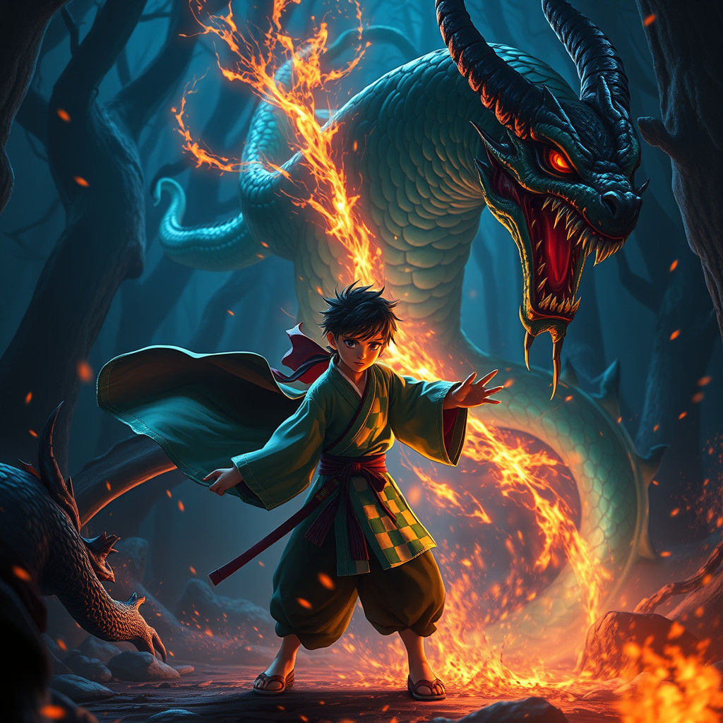 Tanjiro's Fierce Battle in Mystical Forest