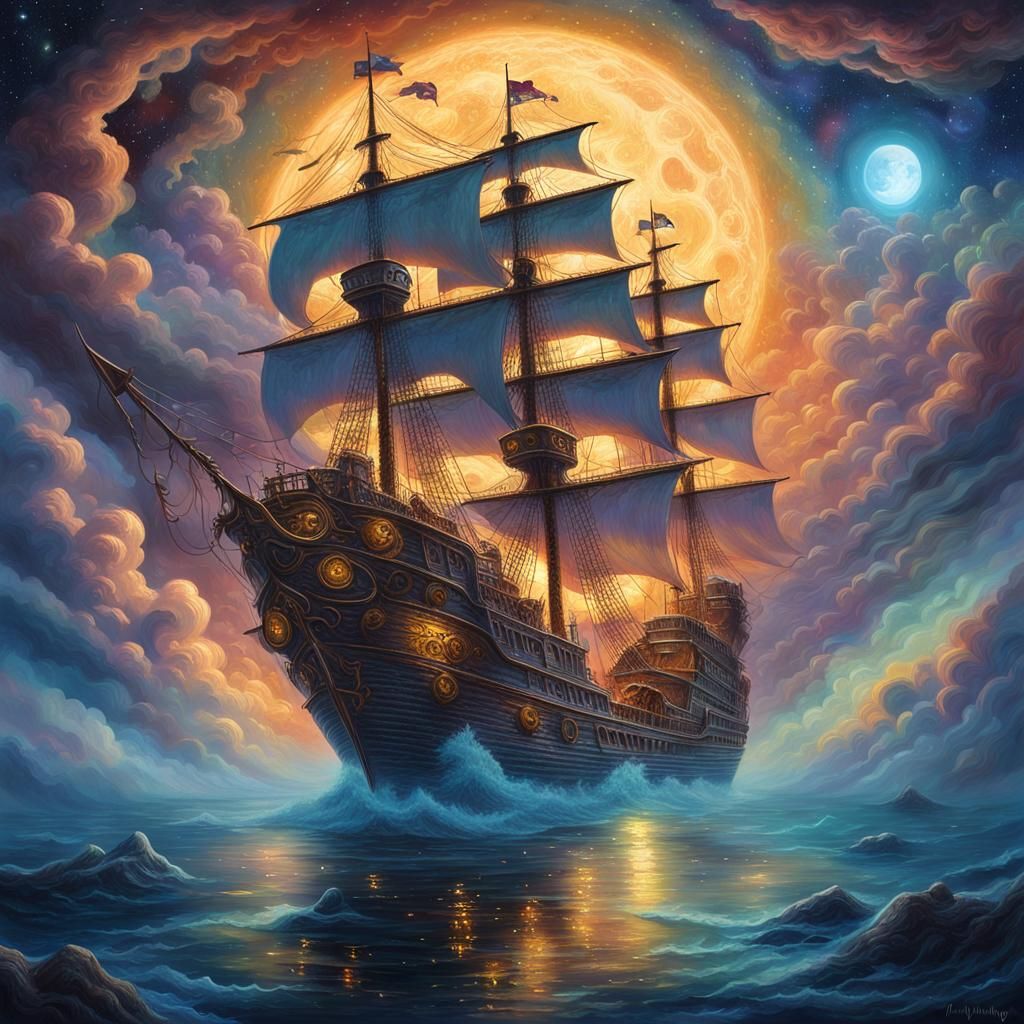 Ethereal Ghost Pirate Ship in Astral Sky