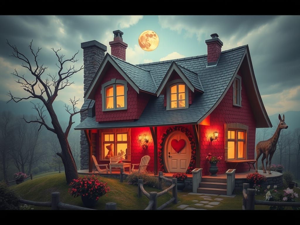 Heart House in Beatrix Potter Surreal Style