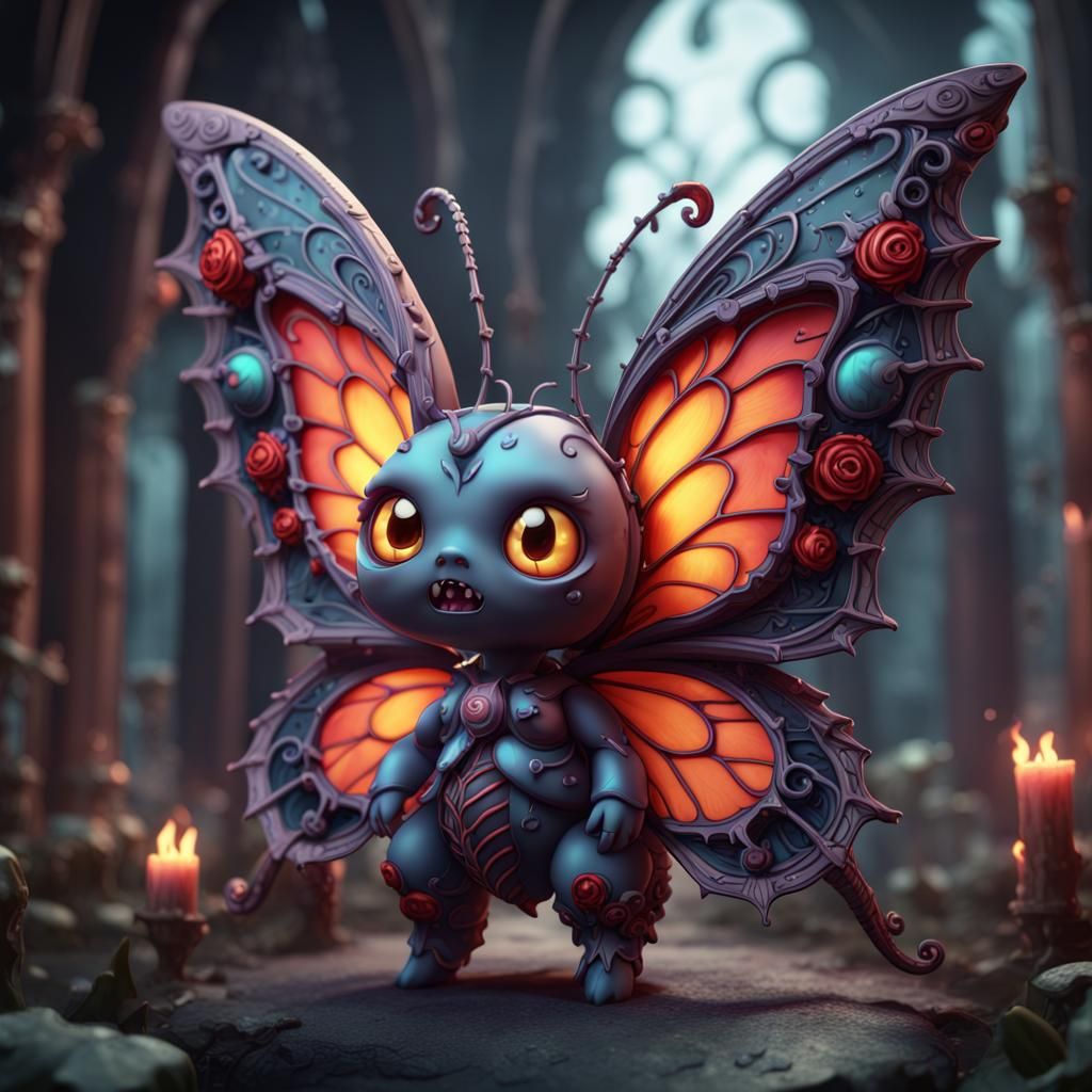 Chibi Satanic Butterfly: Detailed Fantasy Concept Art