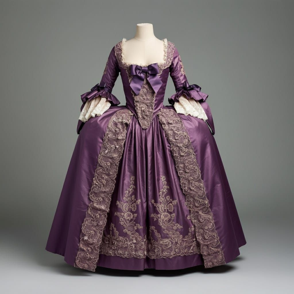 Purple Rococo Evening Gown with Lace Embroidery