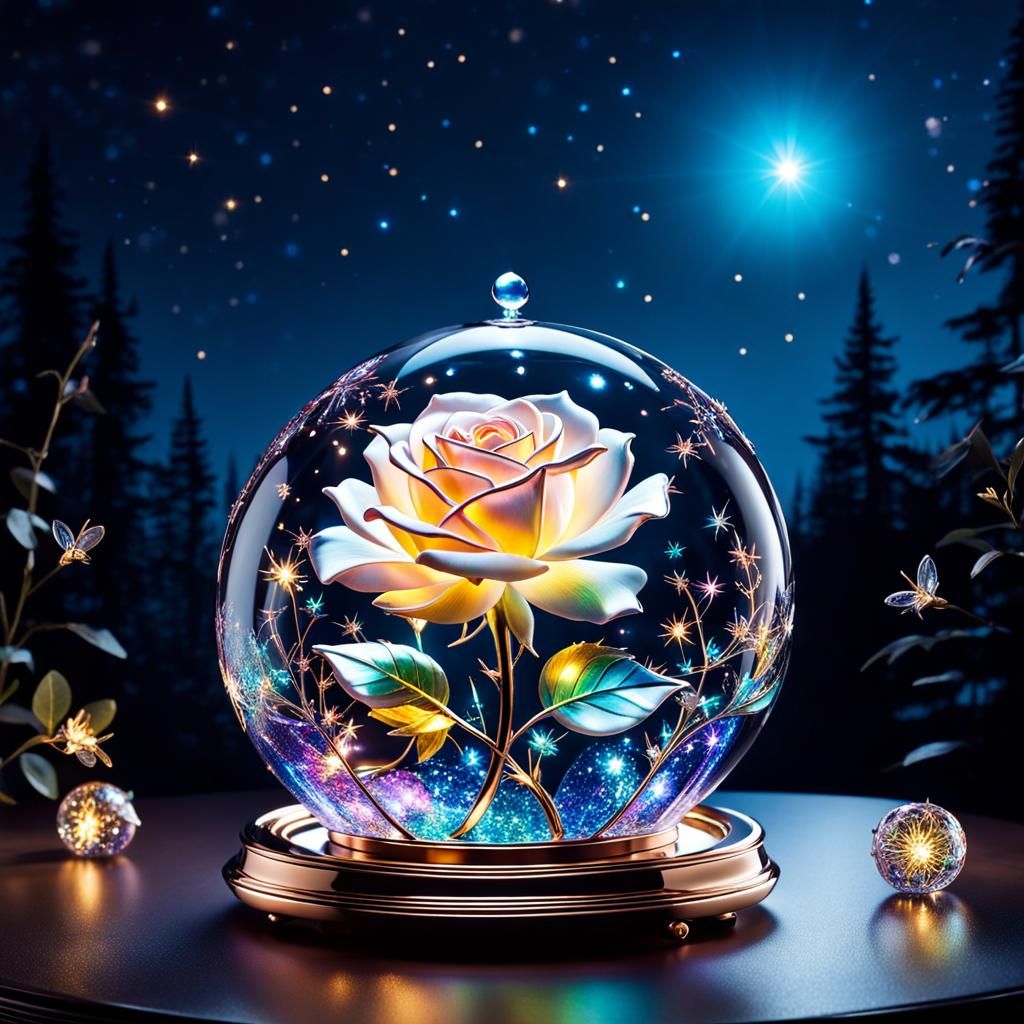 Ethereal Glass Rose with Iridescent Starlight Shimmer