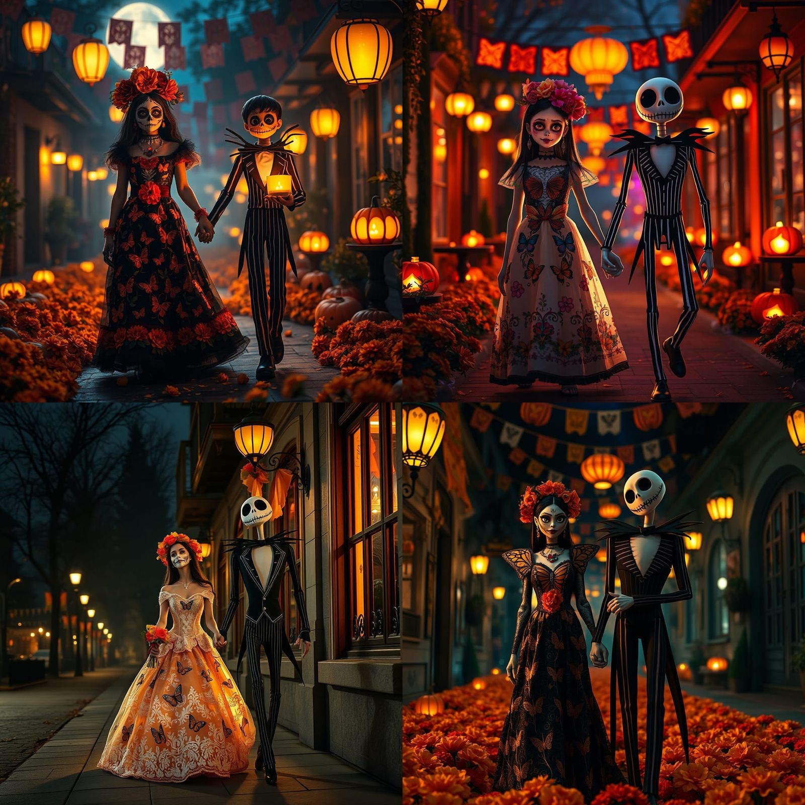 Catrina and Jack Skellington Couple in Halloween Night