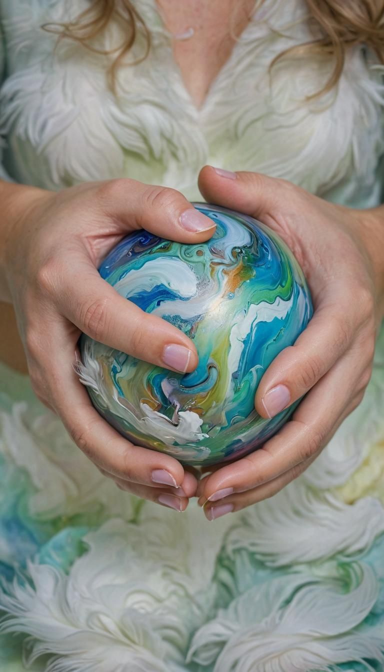 Abstract Expressionism: Hands Holding Iridescent Sphere