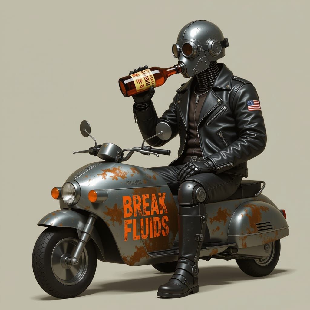 Dark Metal Robot's Break Time: Syd Mead Style