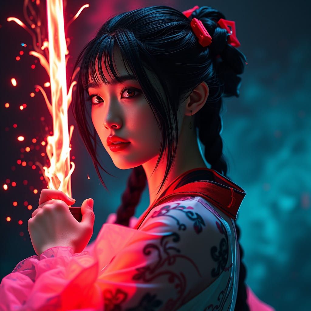 Ethereal Beauty in Cyberpunk Wonderland