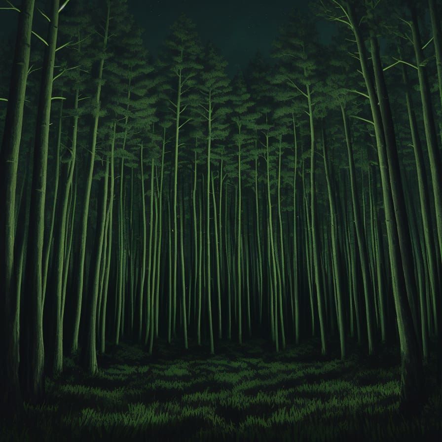 Dark Forest with Lightning and Jack O Lanterns