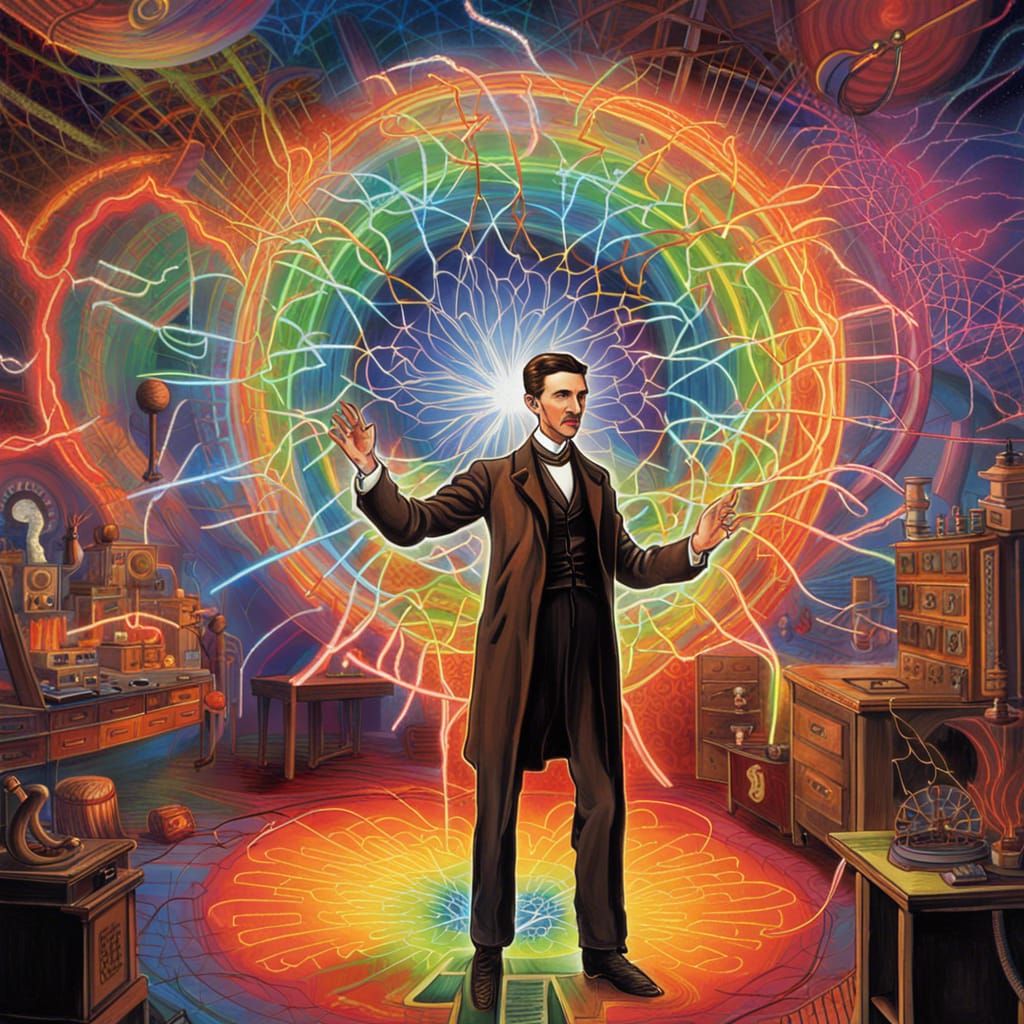 Tesla's Electric Dream: A Hyperrealistic Laboratory Scene