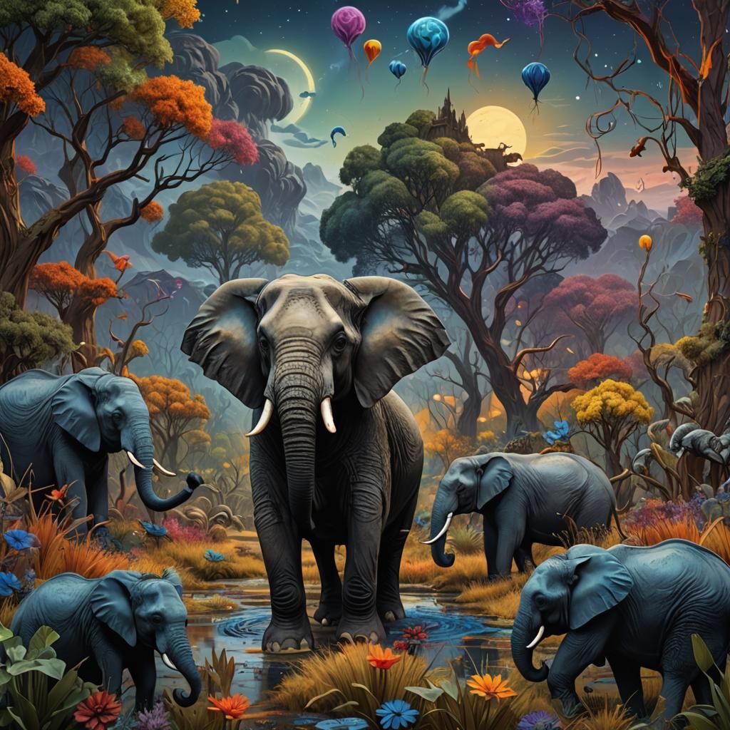 Elephant in Abstract Expressionist Style