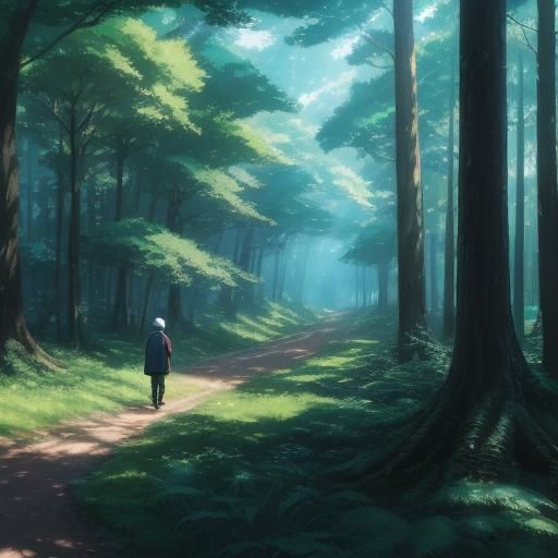 Anime Woods Scene by Studio Ghibli and Shinkai