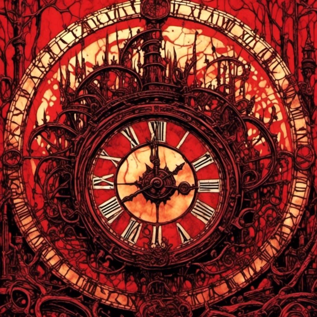 Demonic Clock with Runes and Fiery Spikes