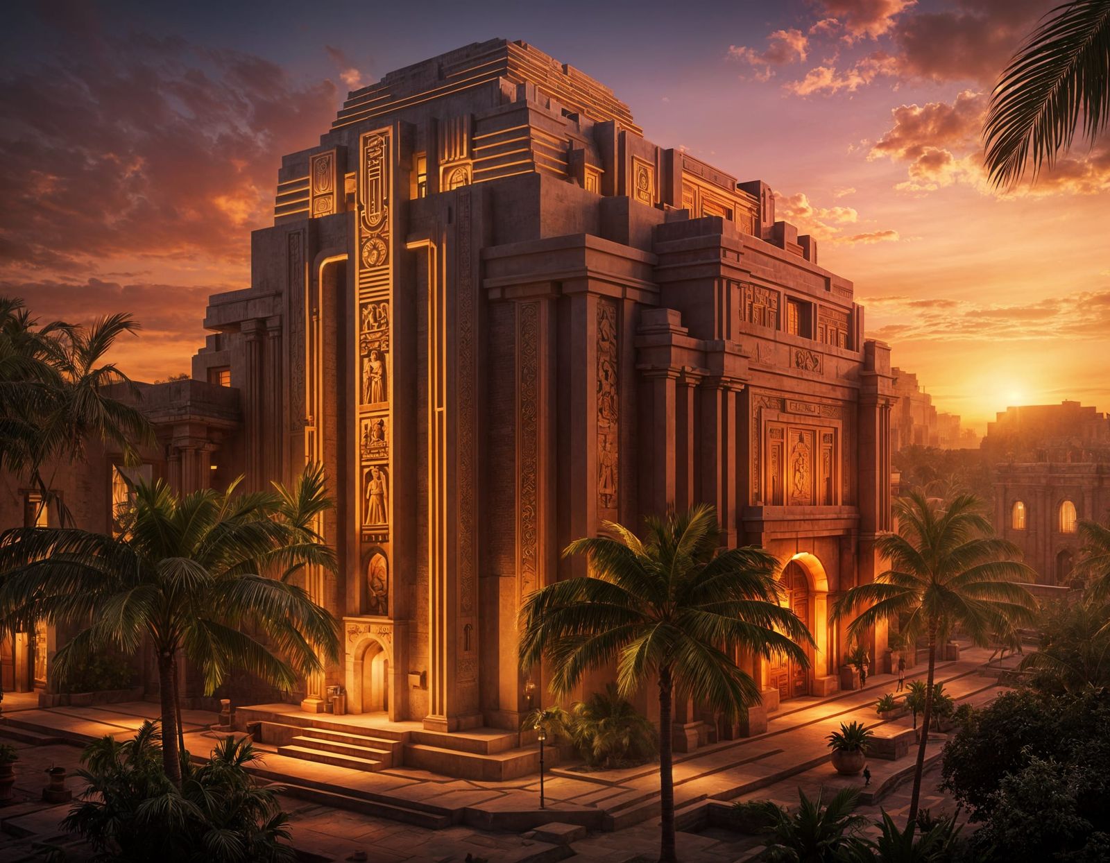 Art Deco Maya City at Sunset