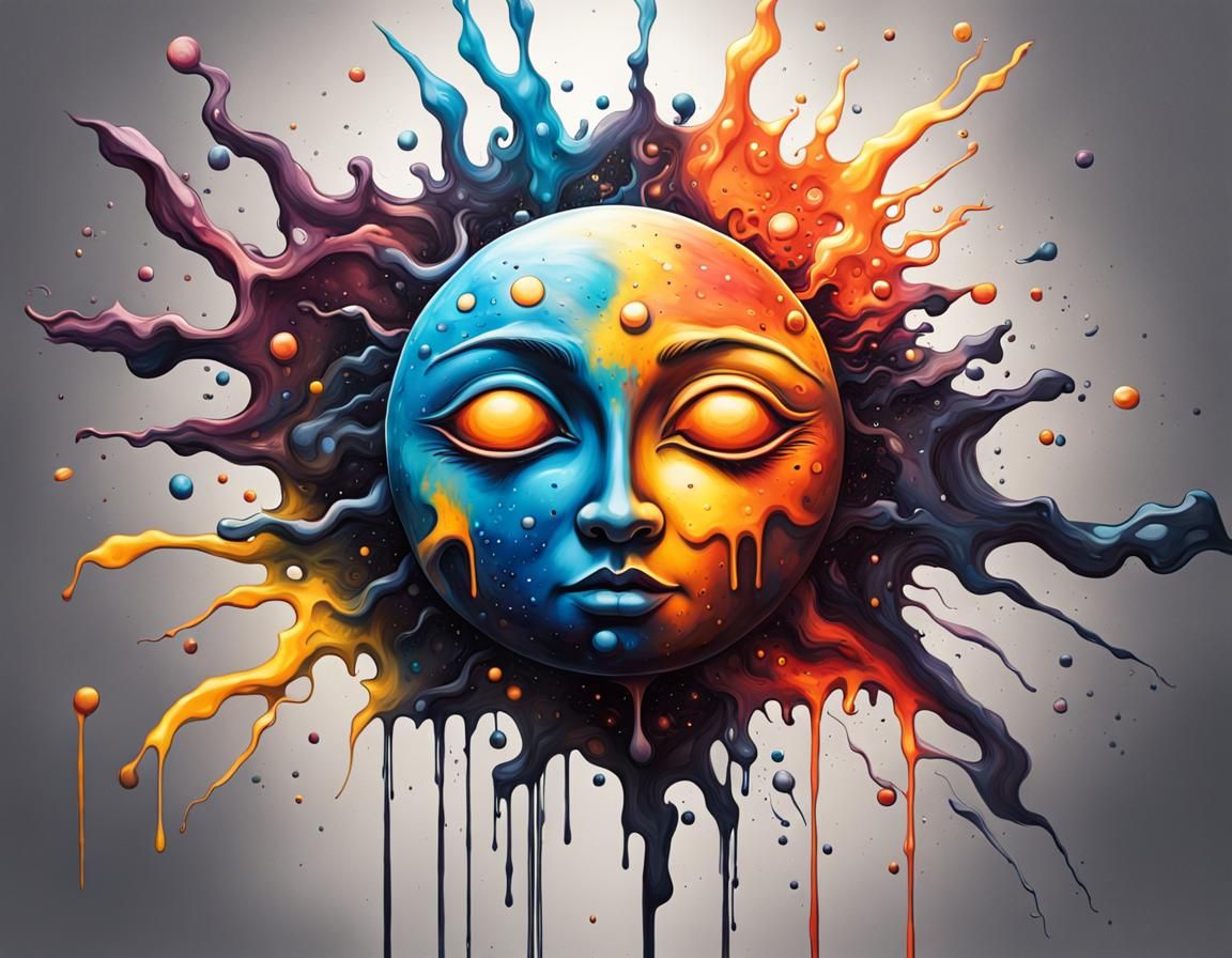 Sun and Moon Fusion in Graffiti Art Style