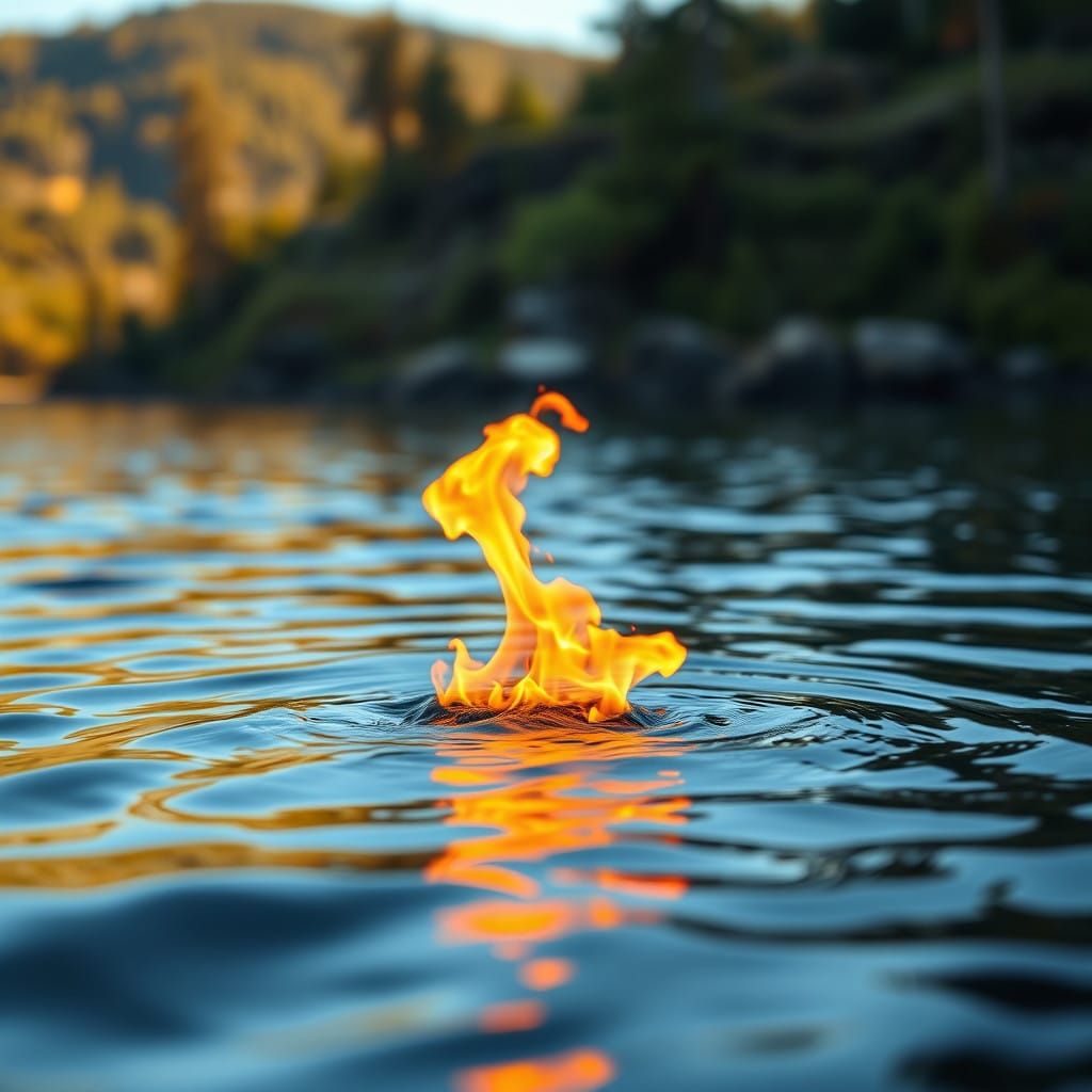 Golden Hour Lake Ablaze with Ethereal Flames