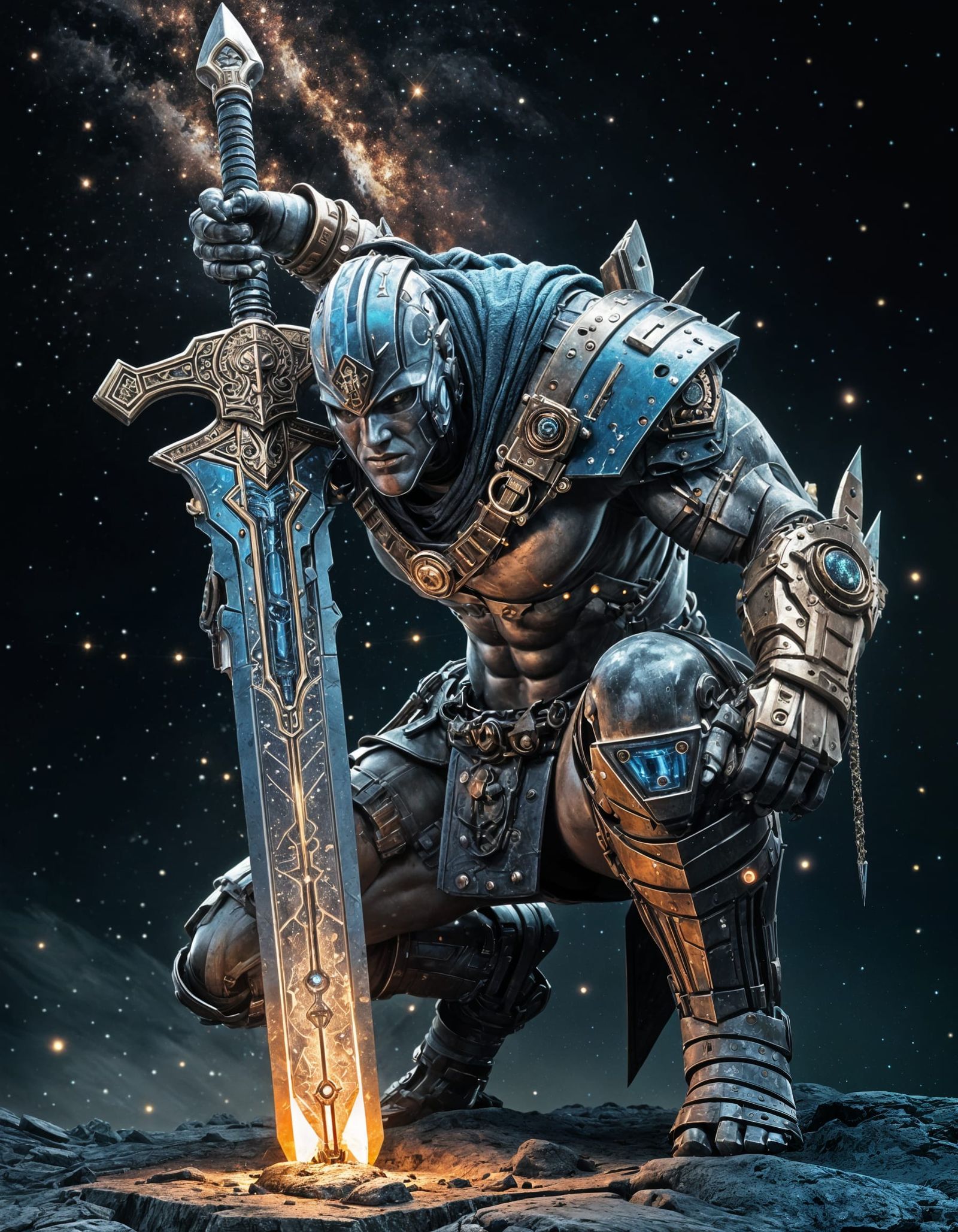 Dieselpunk Barbarian Warrior Powered by Celestial Forces