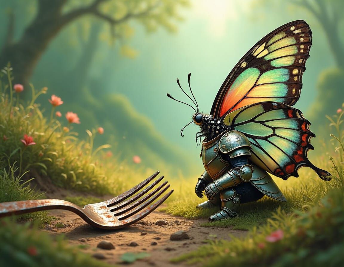 Armored Butterfly and the Spork in Dreamlike Style