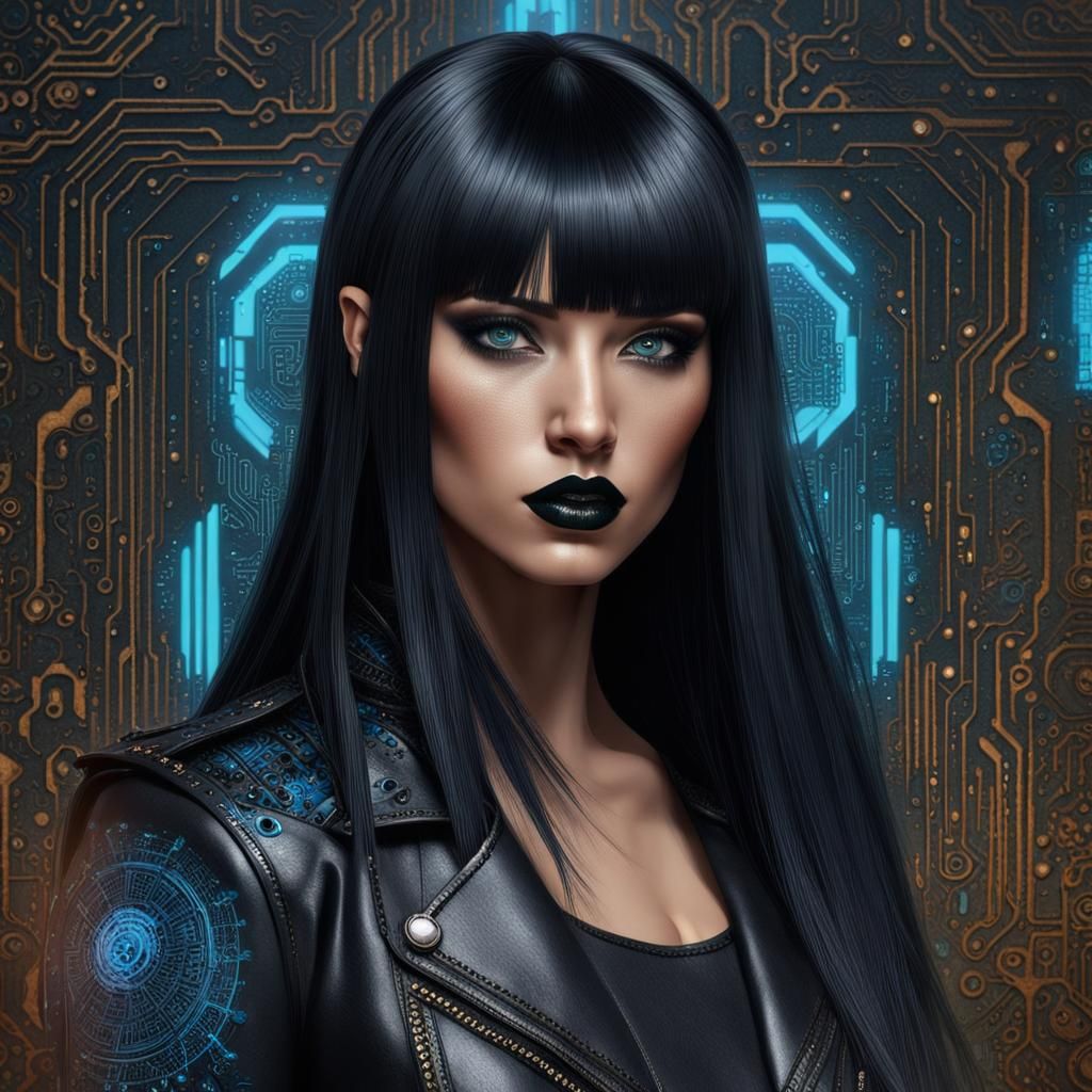 Gothic Woman with Circuitry Background in Klimt Style