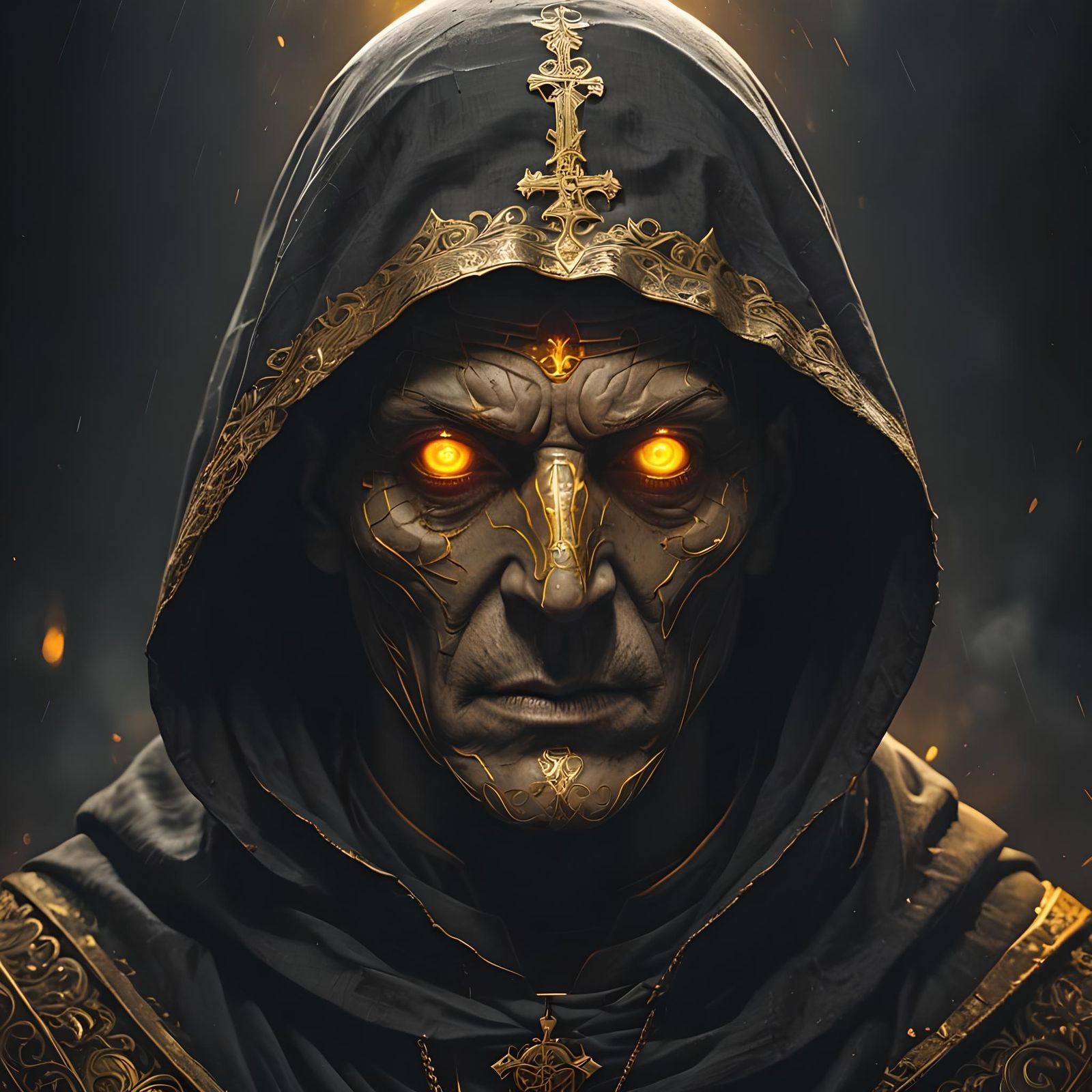 Eerie Faceless Monk with Glowing Eyes