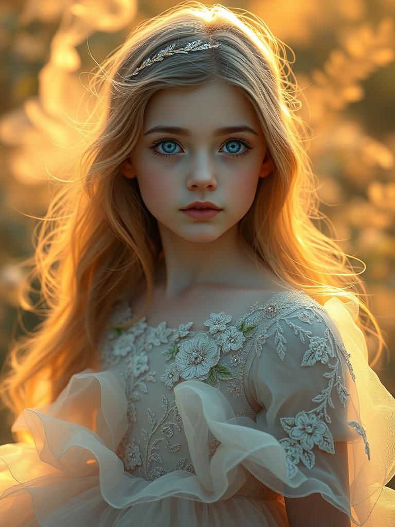 Ethereal Girl with Golden Hair in Dreamlike 3D Render
