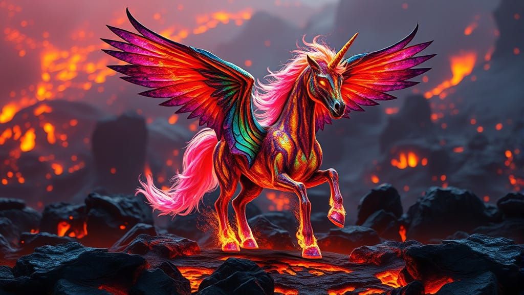 Epic Lava Unicorn in Vibrant, High-Fantasy Style