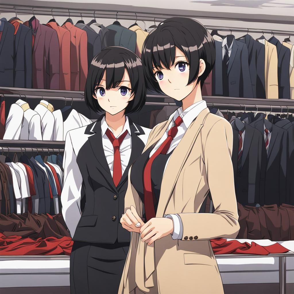 Anime Style: Woman Working at Clothing Store