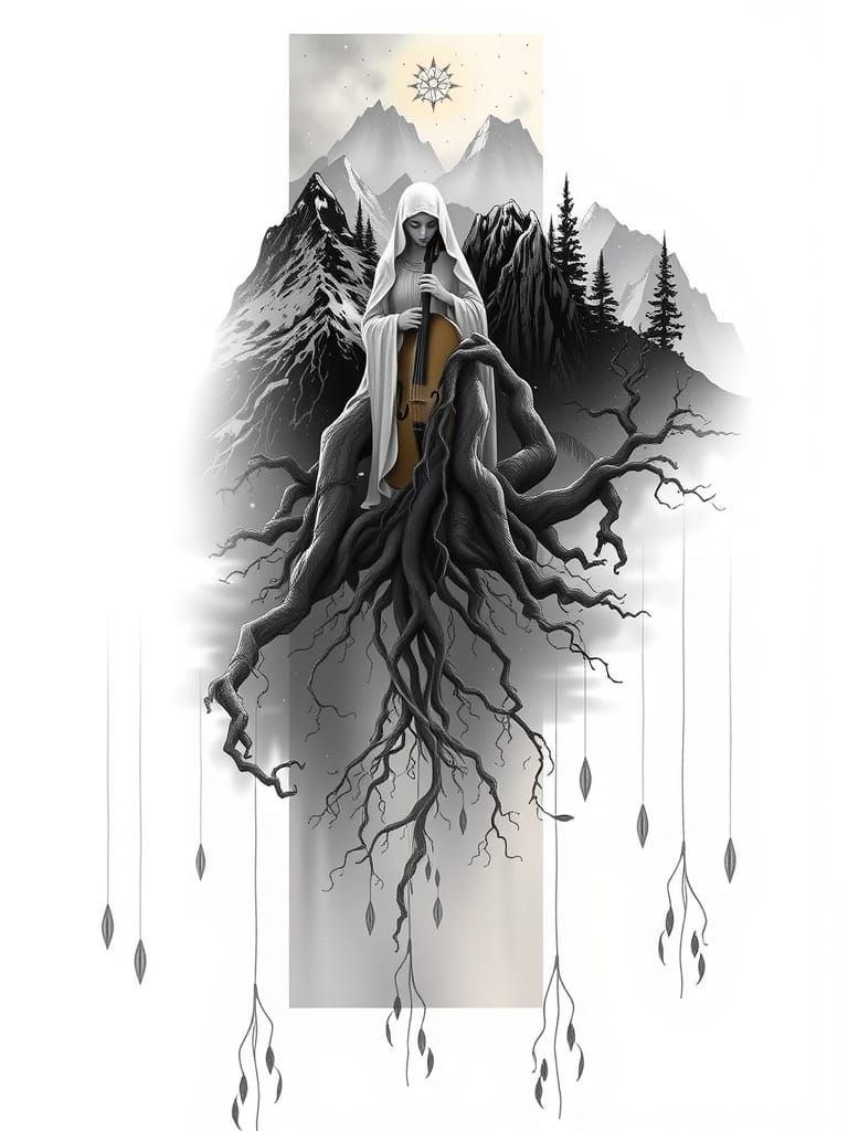 Mystic Mountains Meet the Celestial Sky in Sacred Tattoo Des...