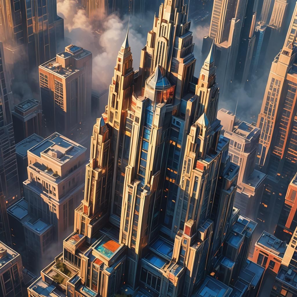 Luxurious Art Deco Skyscraper in Majestic Dawn Light