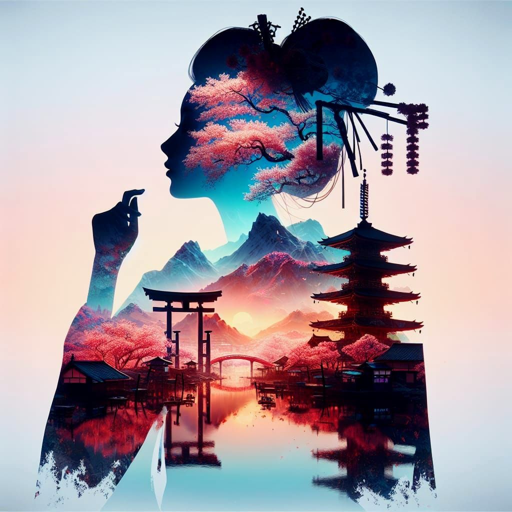 Fantasy Geisha in Cherry Blossom Wonderland