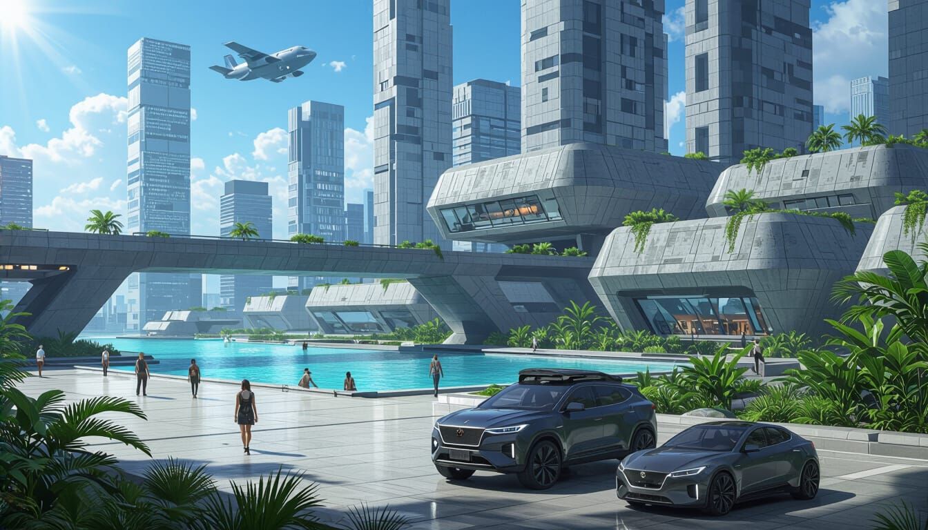 Neon Bunker Cityscape with Brutalist Architecture