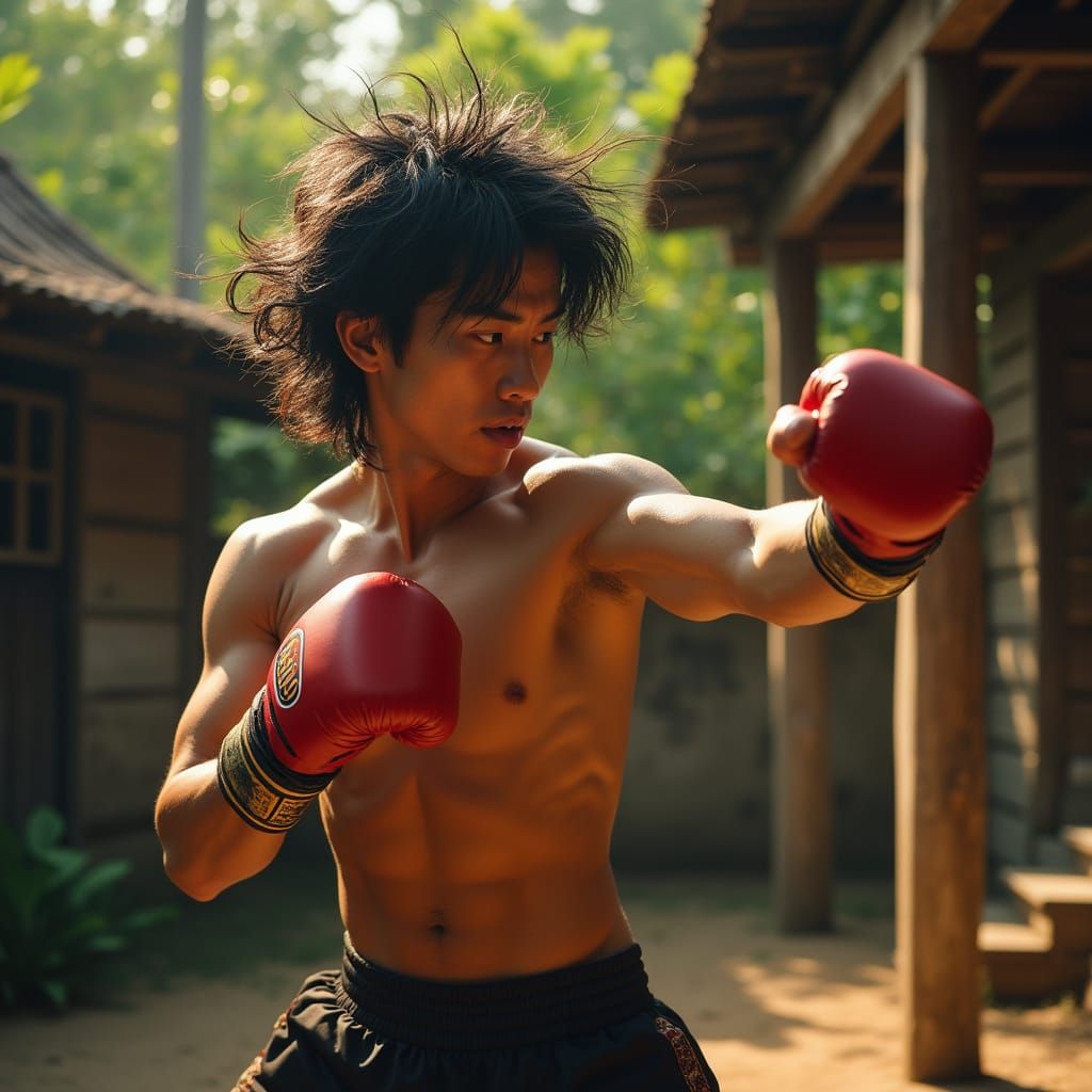 Asian Man in Muay Thai Training Session
