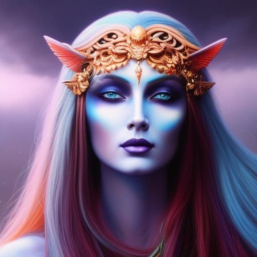 Blue-Haired Goddess: Detailed Fantasy Art