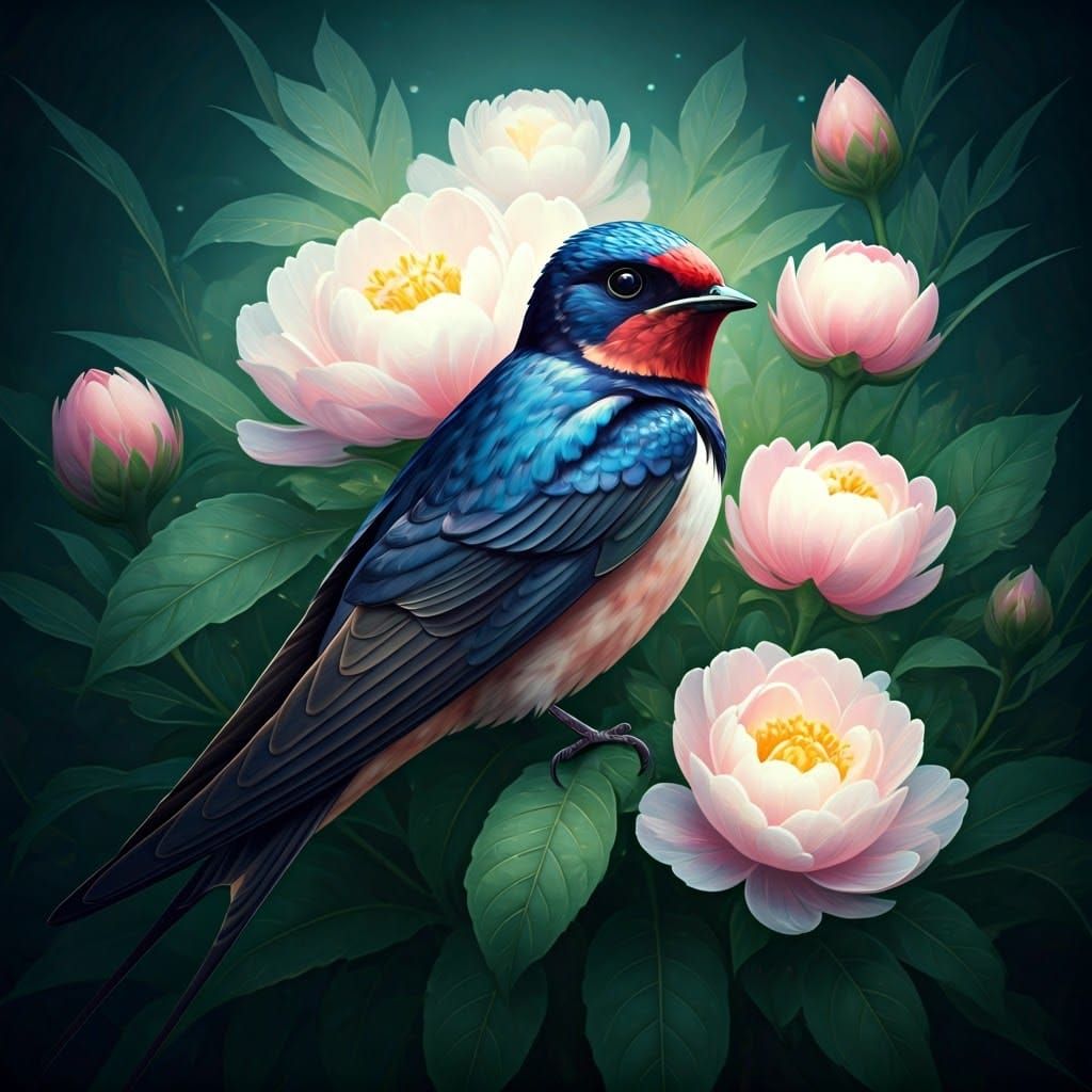 Kaleidoscopic Swallow in Watercolor Dreamscape