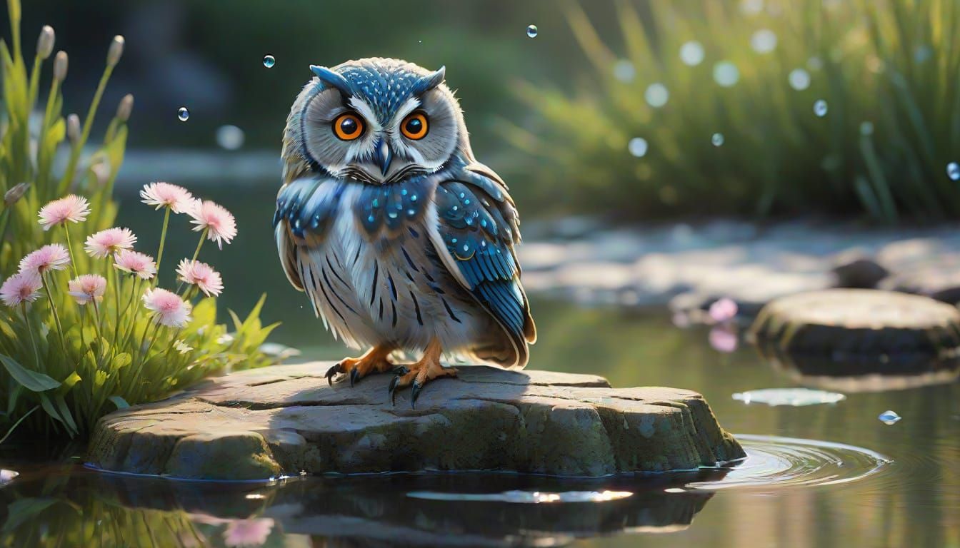 Whimsical Owl Perched on Weathered Wooden Stump