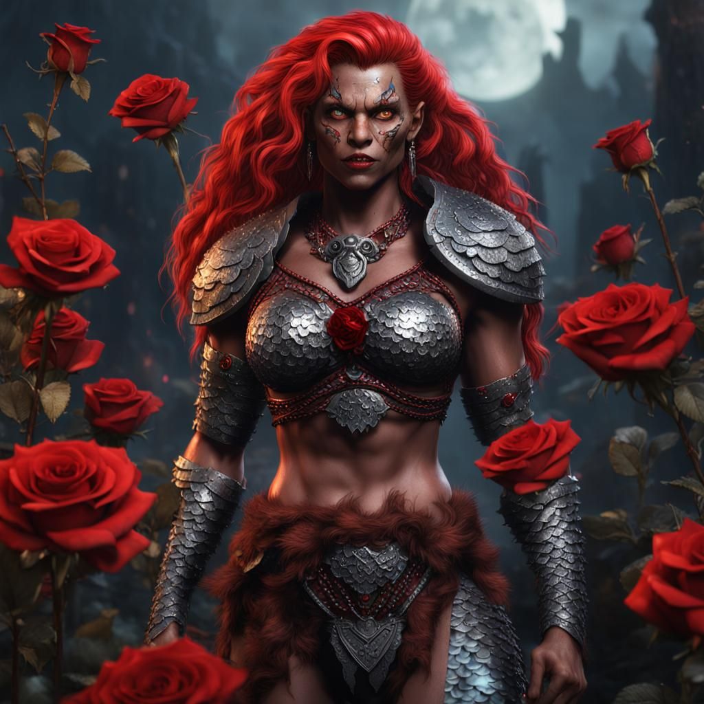 Rose Haired Werewolf Barbarian in Detailed Matte Painting
